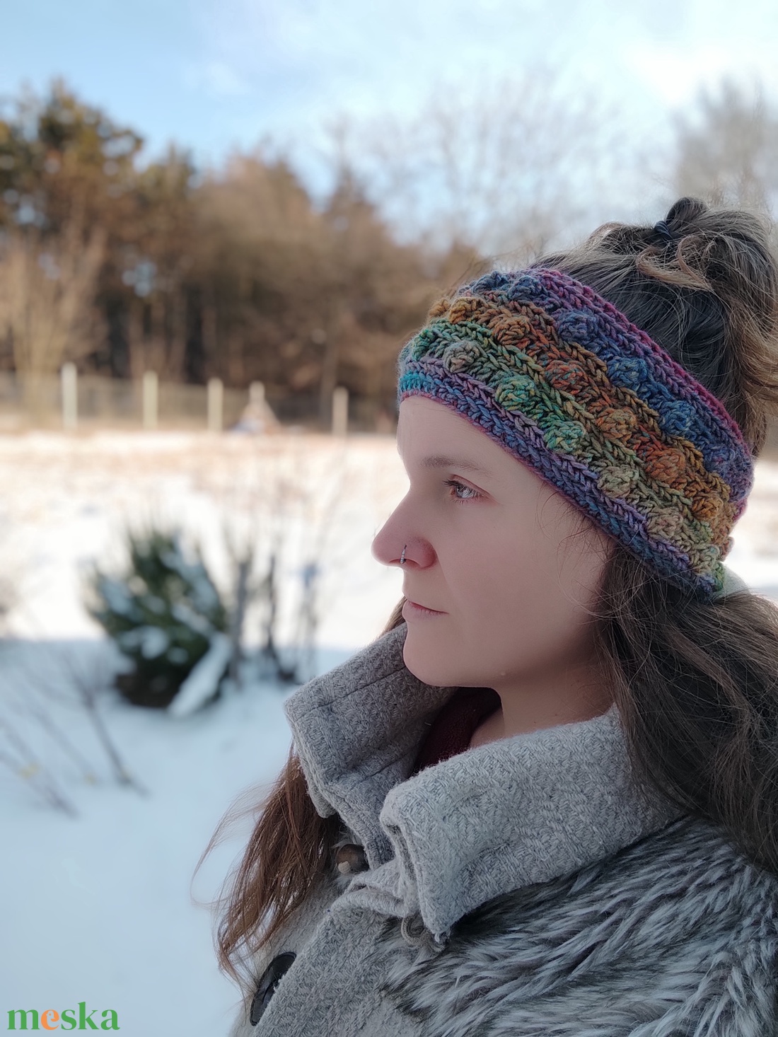 'Szivárvány' horgolt fülvédő - ruha & divat - sál, sapka, kendő - fejpánt - Meska.hu