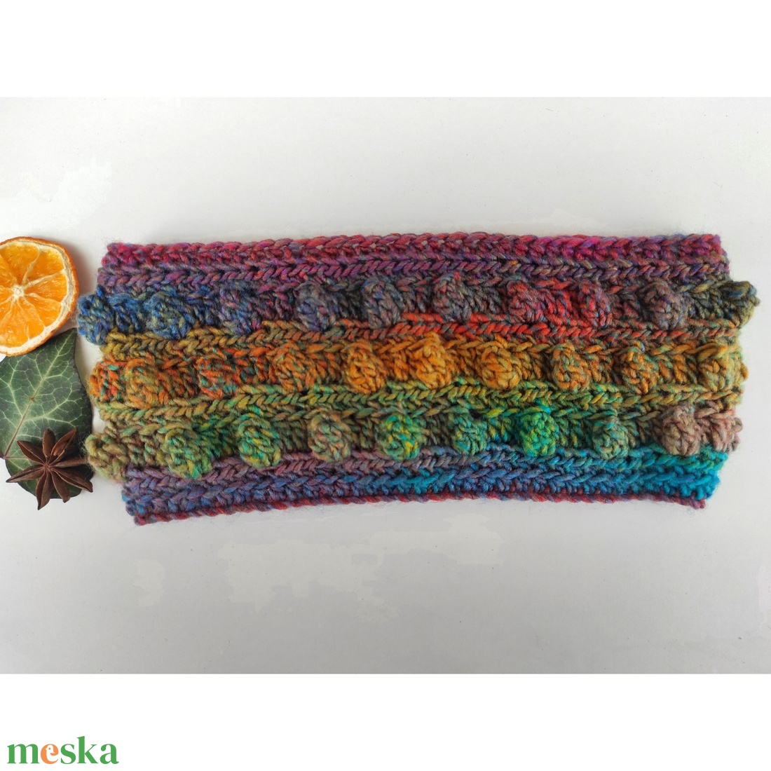 'Szivárvány' horgolt fülvédő - ruha & divat - sál, sapka, kendő - fejpánt - Meska.hu