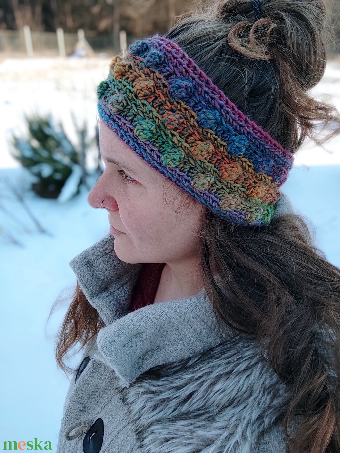 'Szivárvány' horgolt fülvédő - ruha & divat - sál, sapka, kendő - fejpánt - Meska.hu