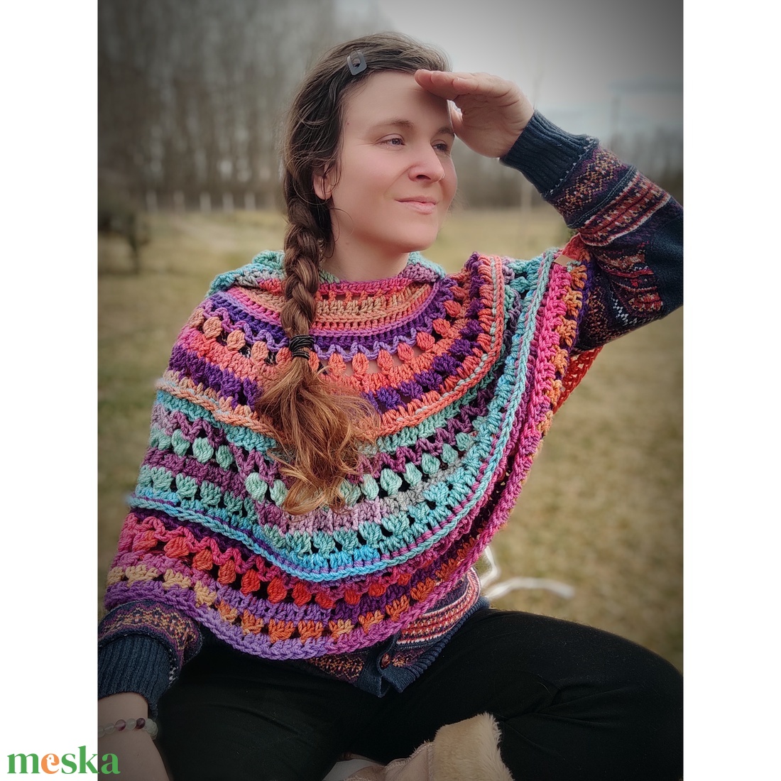 Harmónia horgolt poncsó  - ruha & divat - női ruha - poncsó - Meska.hu