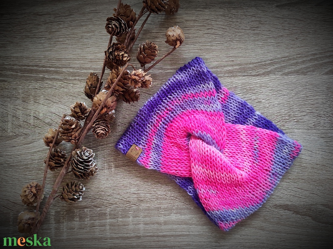 LILA AKÁC kötött fülvédő - ruha & divat - sál, sapka, kendő - fejpánt - Meska.hu