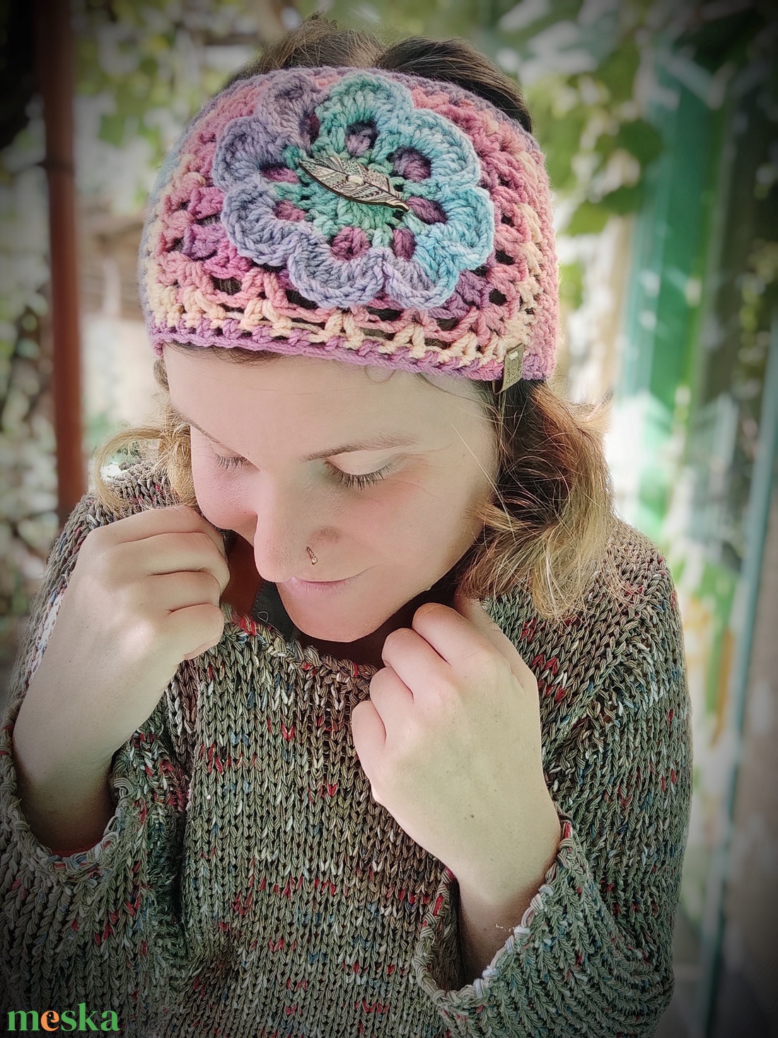 PASZTELL VIRÁG horgolt fülvédő - ruha & divat - sál, sapka, kendő - fejpánt - Meska.hu
