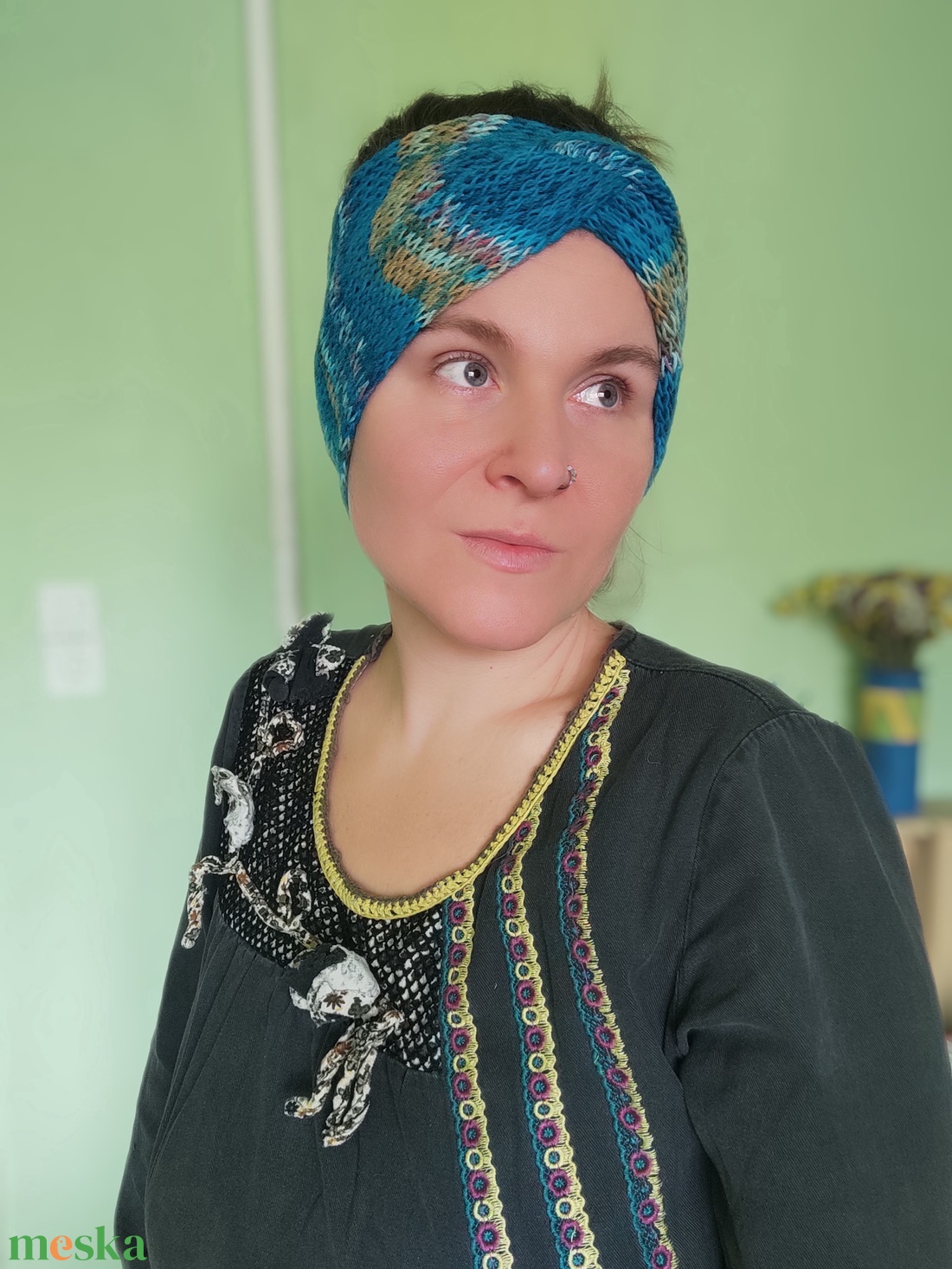 BÚZAVIRÁG kötött fülvédő  - ruha & divat - sál, sapka, kendő - fejpánt - Meska.hu