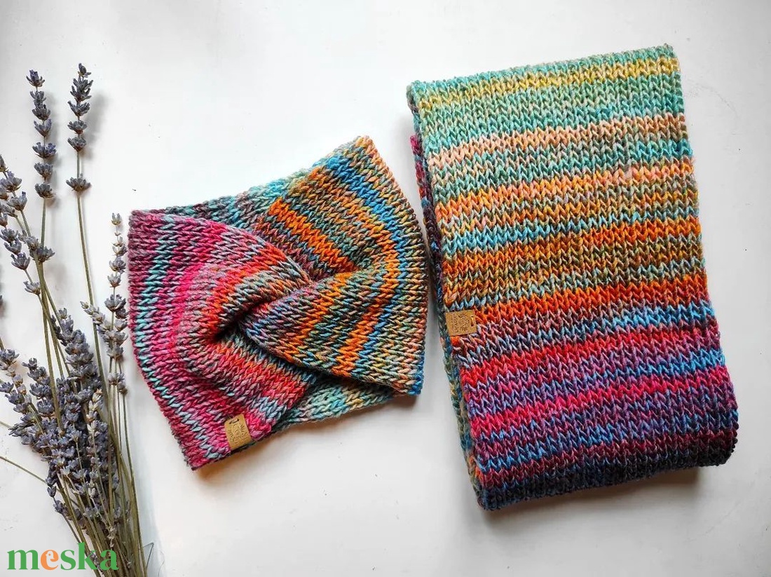 VARÁZSPÁLCA kötött fülvédő-körsál szett - ruha & divat - sál, sapka, kendő - sapka & sál szett - Meska.hu