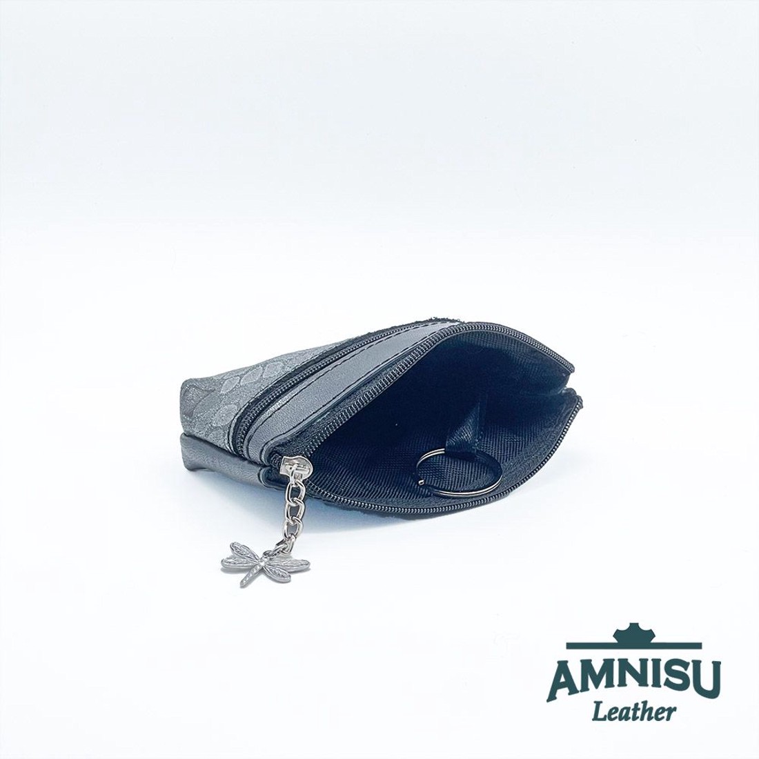 Sötét ezüst - szürke mintás kettő cipzáras kulcstartó B8001-8010 -  - Meska.hu