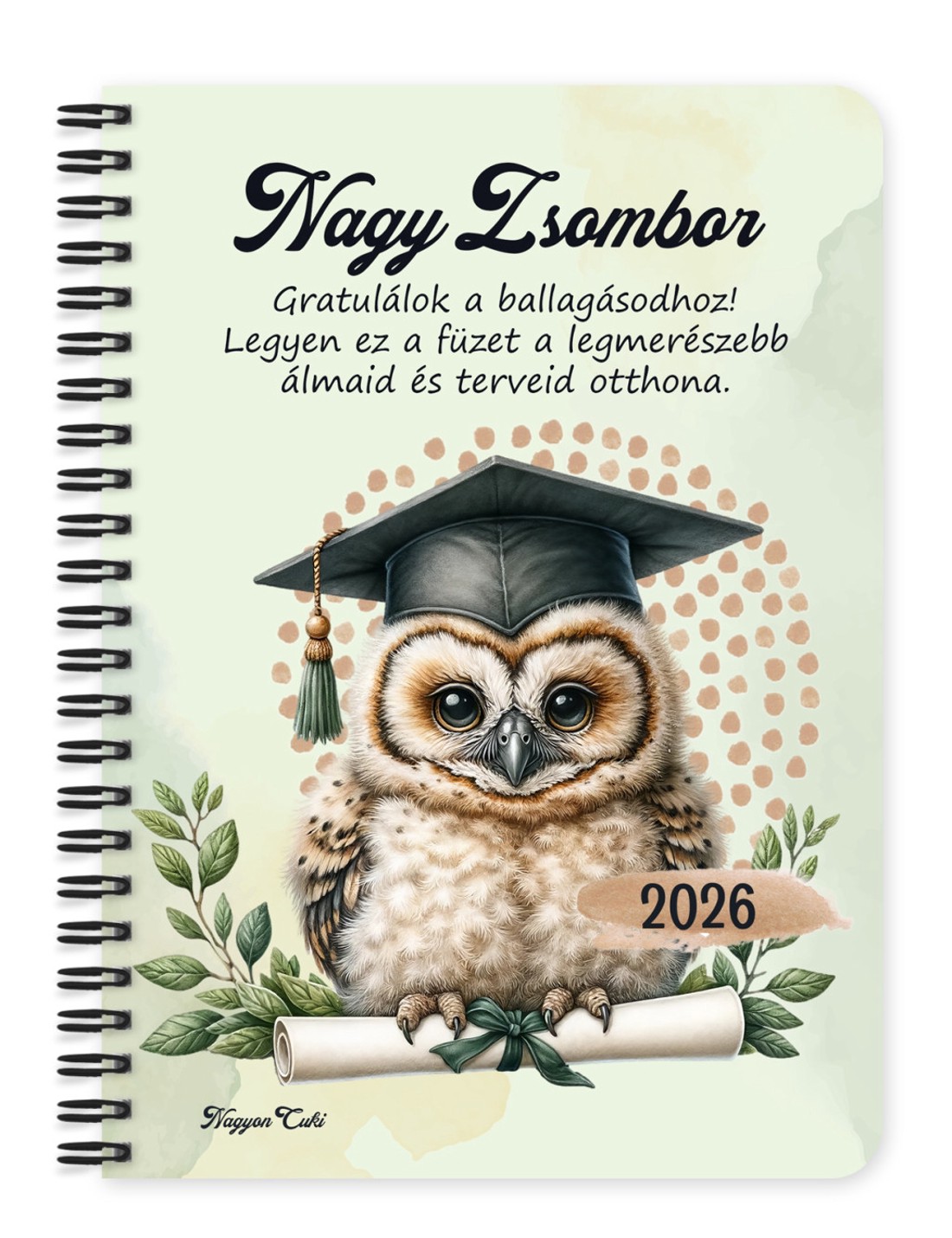 Személyre szabható - 2026 Ballagás - Bölcs Bagoly mintás füzet - otthon & életmód - papír, írószer - jegyzetfüzet & napló - Meska.hu