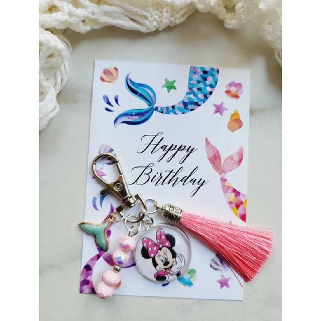 Happy Birthday- Minnie üveglencsés kulcstartó - táska & tok - kulcstartó & táskadísz - kulcstartó - Meska.hu