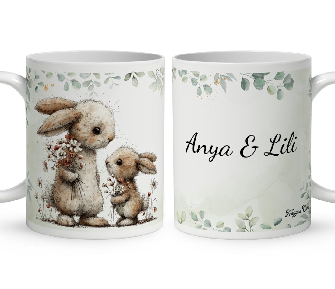 Névvel kérhető - Anya és a kicsi nyuszikája mintás bögre - otthon & életmód - konyhafelszerelés, tálalás - tálalás - bögre & csésze - Meska.hu