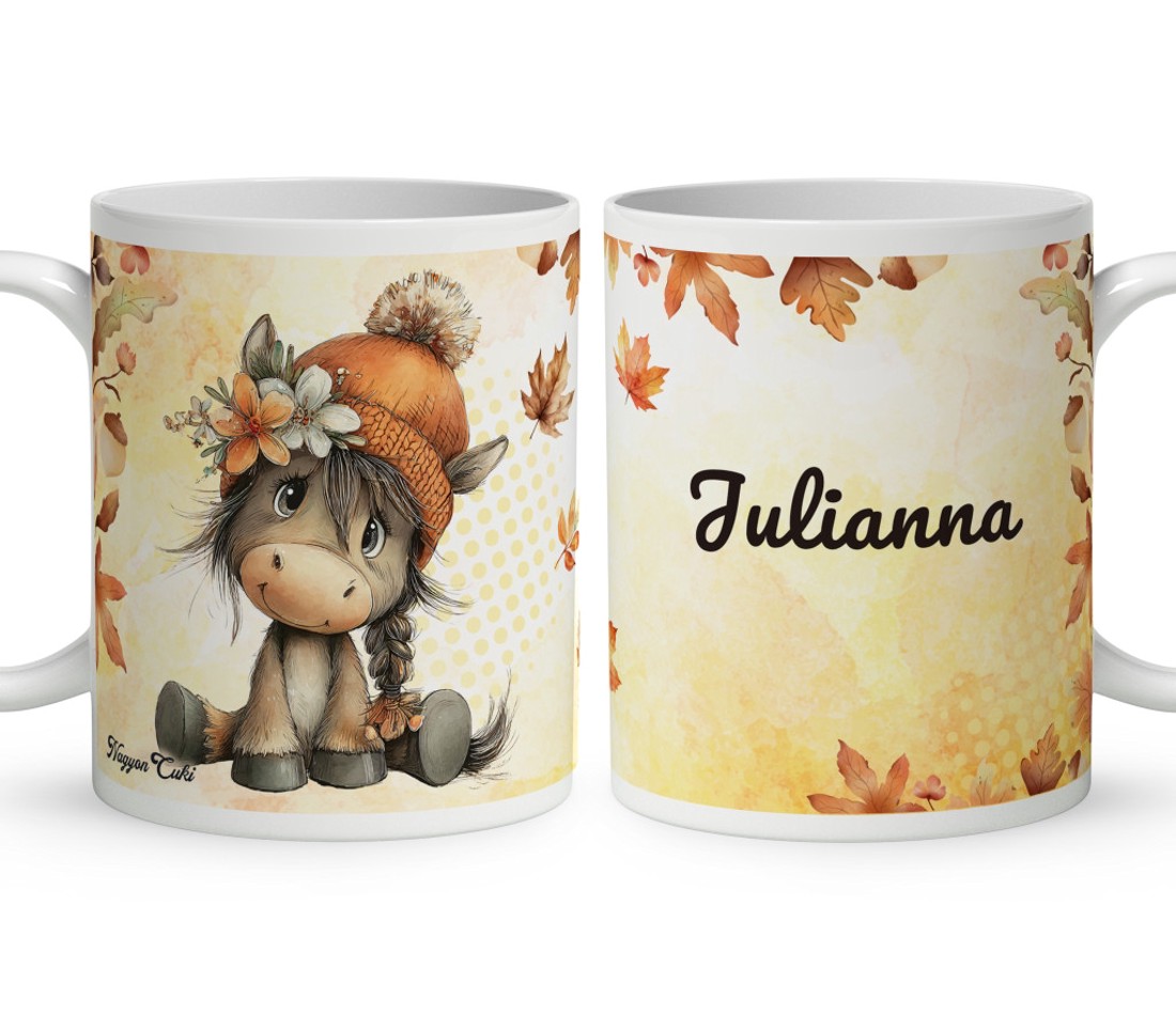 Névvel kérhető - Cuki őszi póni csüccs mintás bögre - otthon & életmód - konyhafelszerelés, tálalás - tálalás - bögre & csésze - Meska.hu