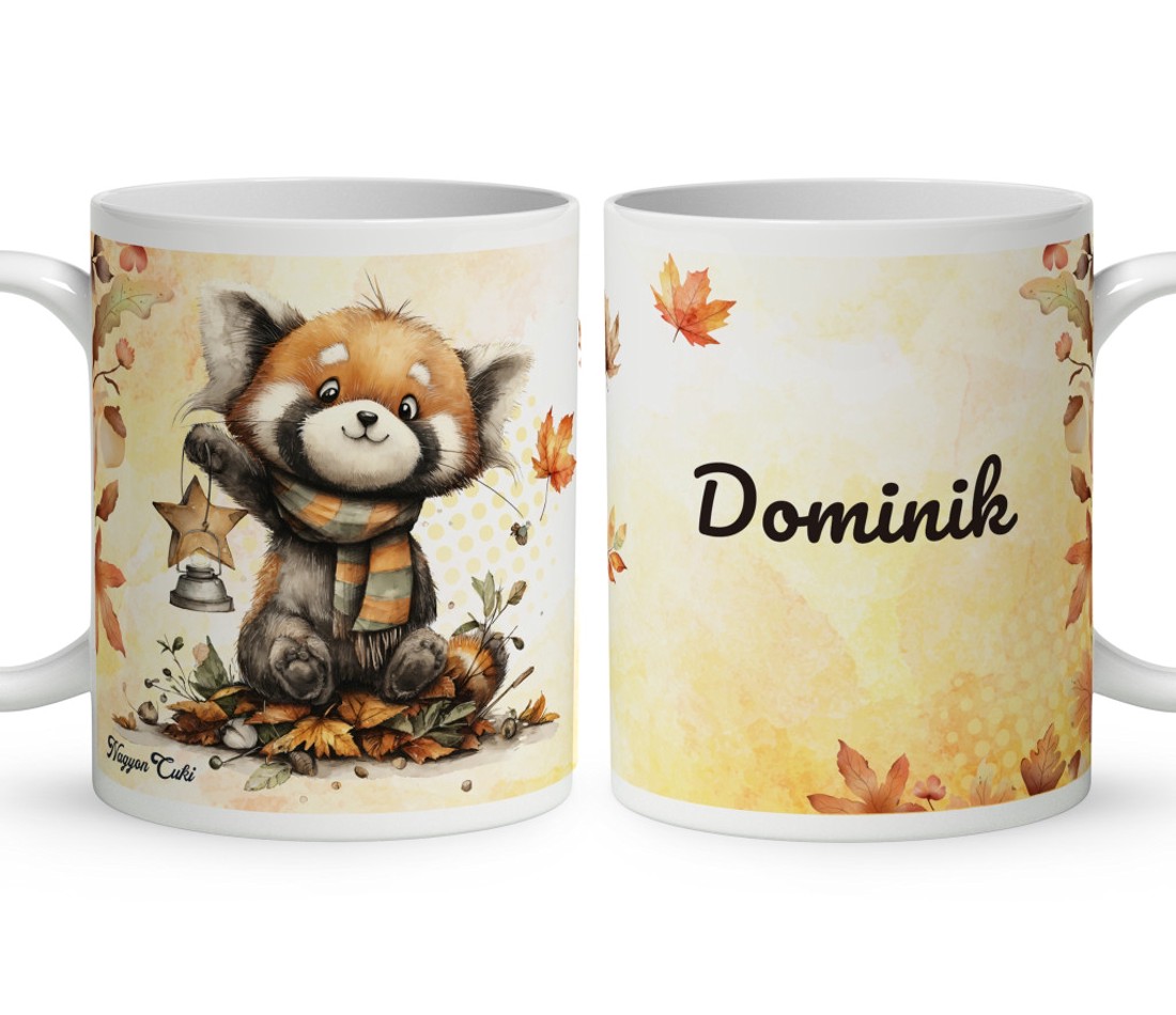 Névvel kérhető - Cuki őszi vöröspanda és a lámpás mintás bögre - otthon & életmód - konyhafelszerelés, tálalás - tálalás - bögre & csésze - Meska.hu