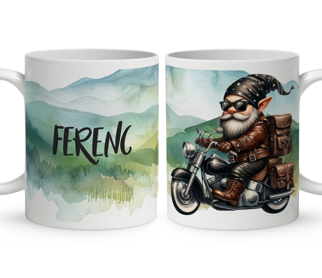 Névvel kérhető - Úton - Motoros manó mintás bögre - otthon & életmód - konyhafelszerelés, tálalás - tálalás - bögre & csésze - Meska.hu