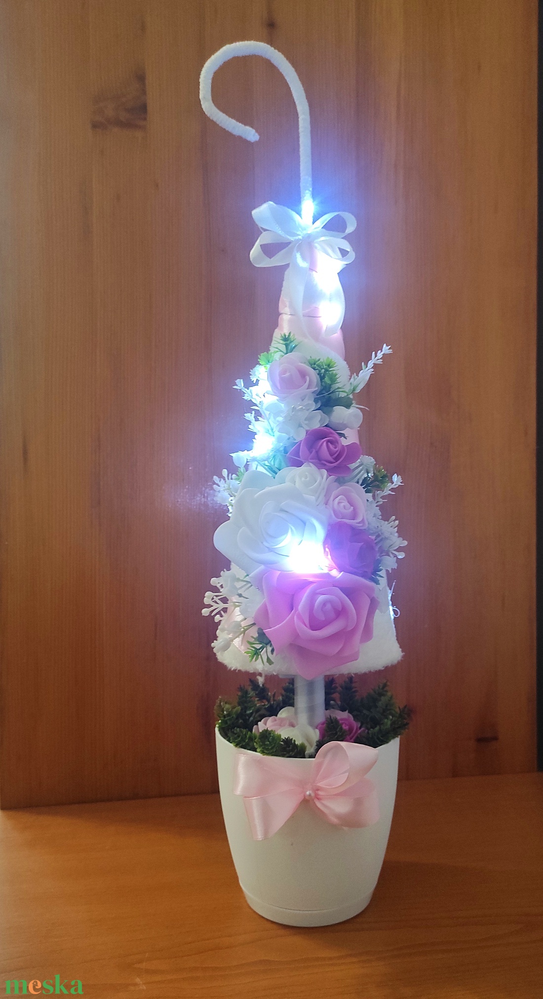 Rózsaszín világítós,virágos dekorfa - otthon & életmód - virágdekoráció - virágdíszek - asztali virágdísz - Meska.hu