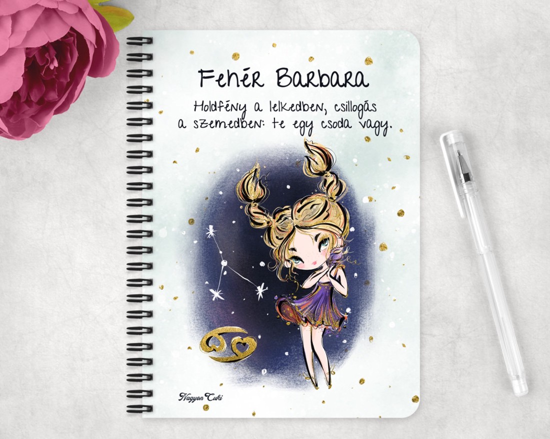 Személyre szabható - Szőke hajú Csini Rák lány mintás A5-ös füzet - otthon & életmód - papír, írószer - jegyzetfüzet & napló - Meska.hu
