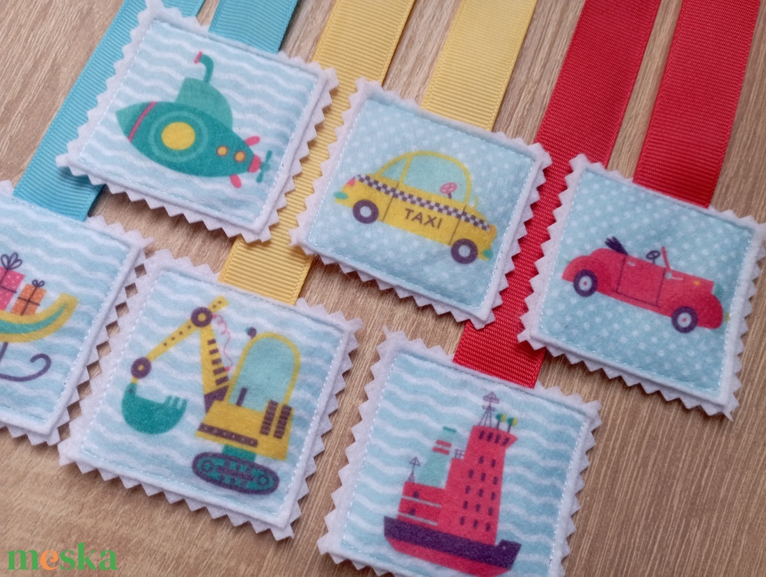 Színes szalagos könyvjelzők 6db járműves 9 - könyv & zene - könyvjelző - Meska.hu