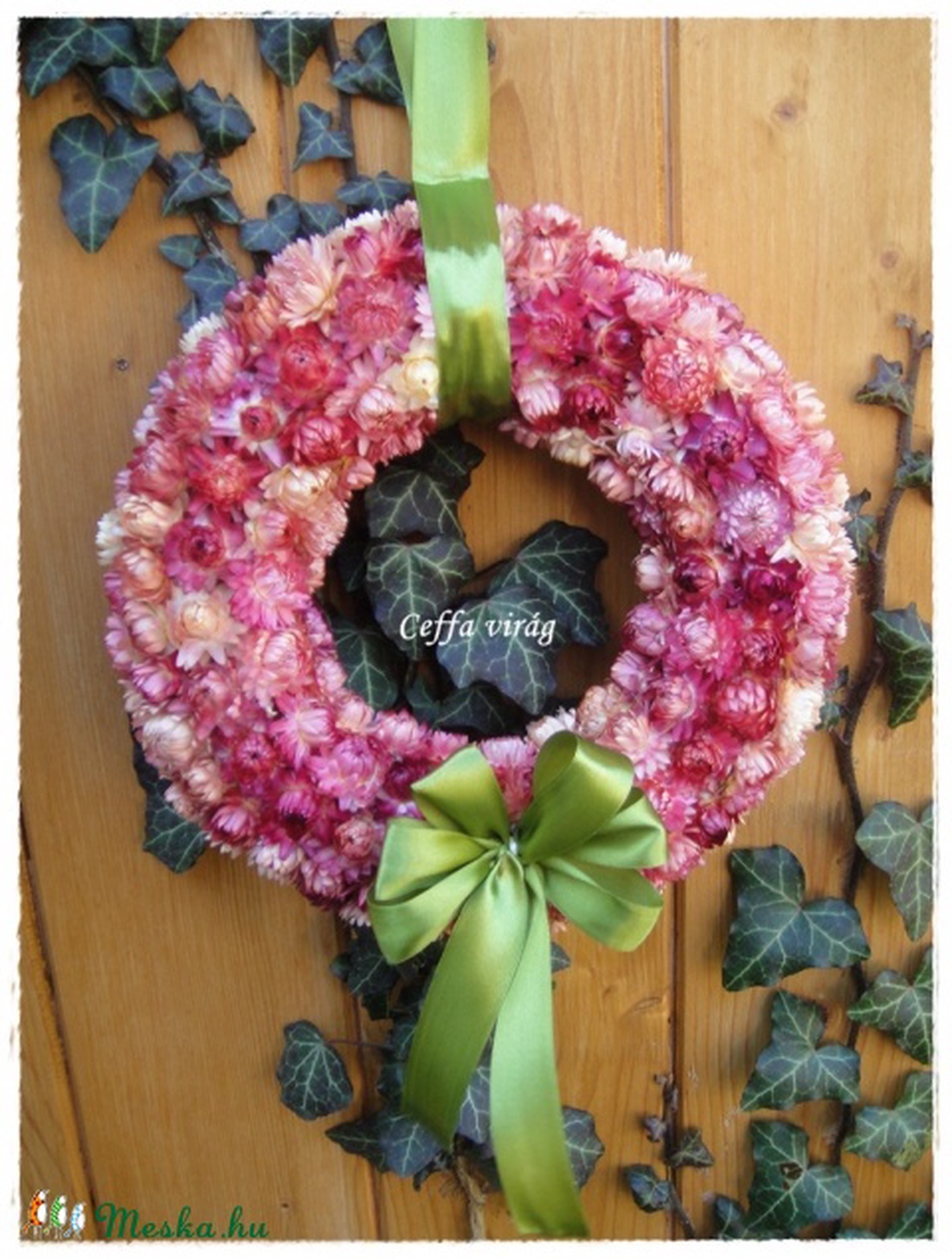 Rózsaszín szalmavirág koszorú Barnagabi részére!!! -  - Meska.hu