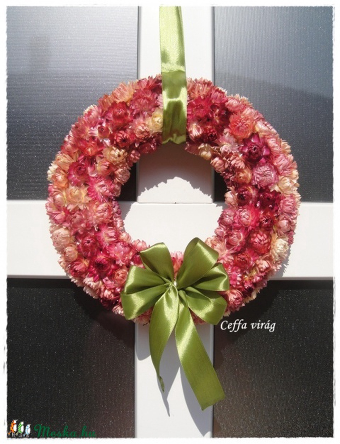 Rózsaszín szalmavirág koszorú Barnagabi részére!!! -  - Meska.hu