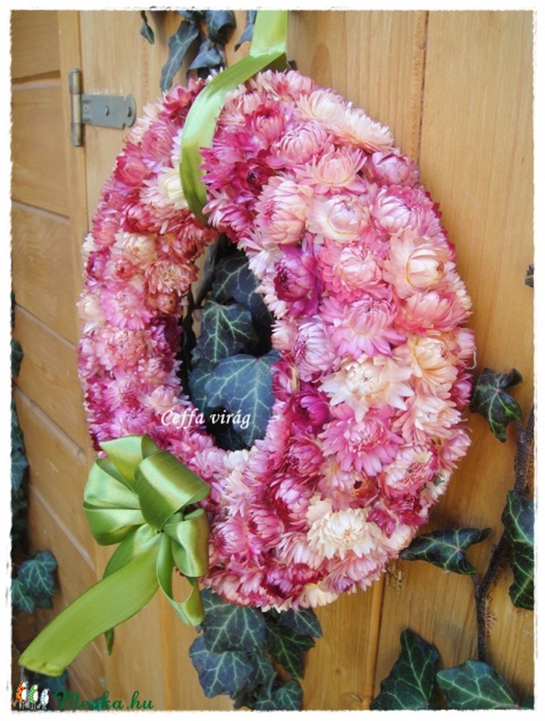 Rózsaszín szalmavirág koszorú Barnagabi részére!!! -  - Meska.hu