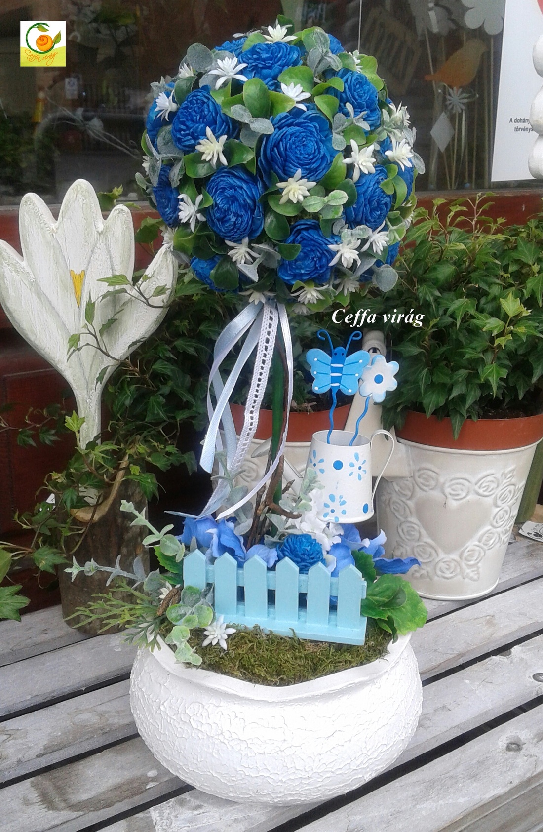 Virággömb fa  - kék színben -  - Meska.hu