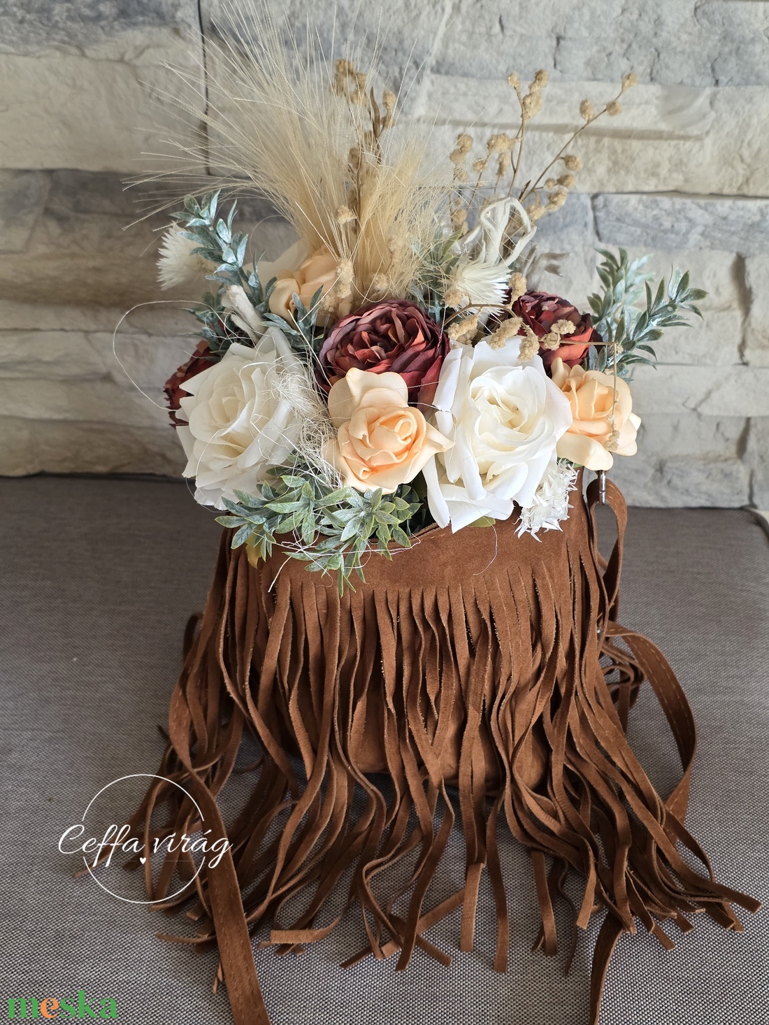 Vintage vállra akasztható virágtáska- KÉSZLETEN! - otthon & életmód - virágdekoráció - virágok - virágbox - Meska.hu