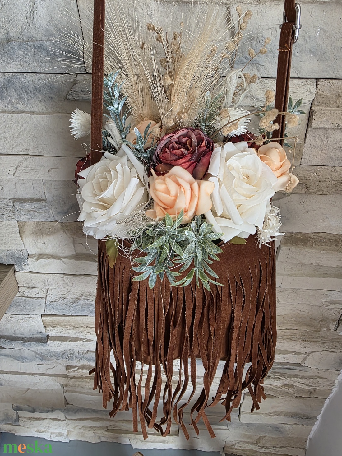 Vintage vállra akasztható virágtáska- KÉSZLETEN! - otthon & életmód - virágdekoráció - virágok - virágbox - Meska.hu