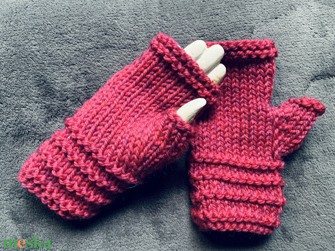 Kesztyű, Kézi kötésű sötét magenta  színű  ujjatlan  gyapjú kesztyű  eladó. - ruha & divat - sál, sapka, kendő - kesztyű - Meska.hu