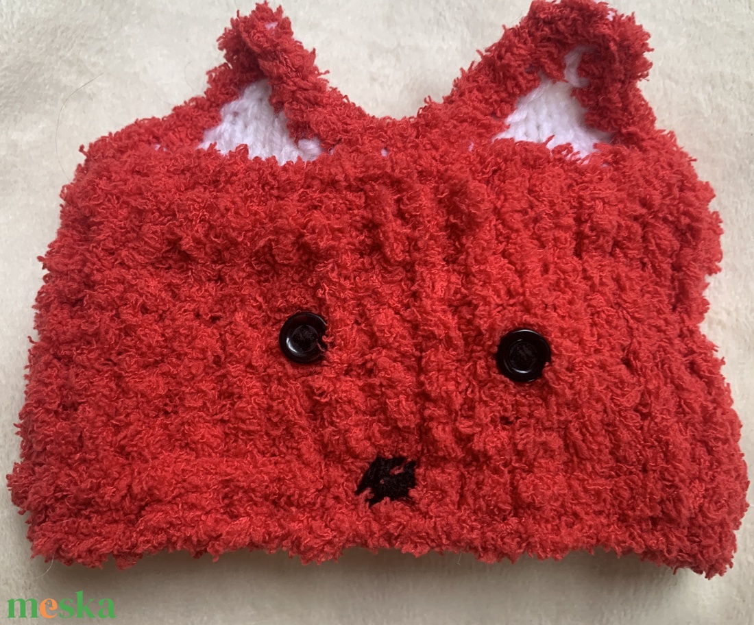 Baba fülmelegítő Pihepuha fonalból  rókás mintával - ruha & divat - babaruha & gyerekruha - babacipő - Meska.hu