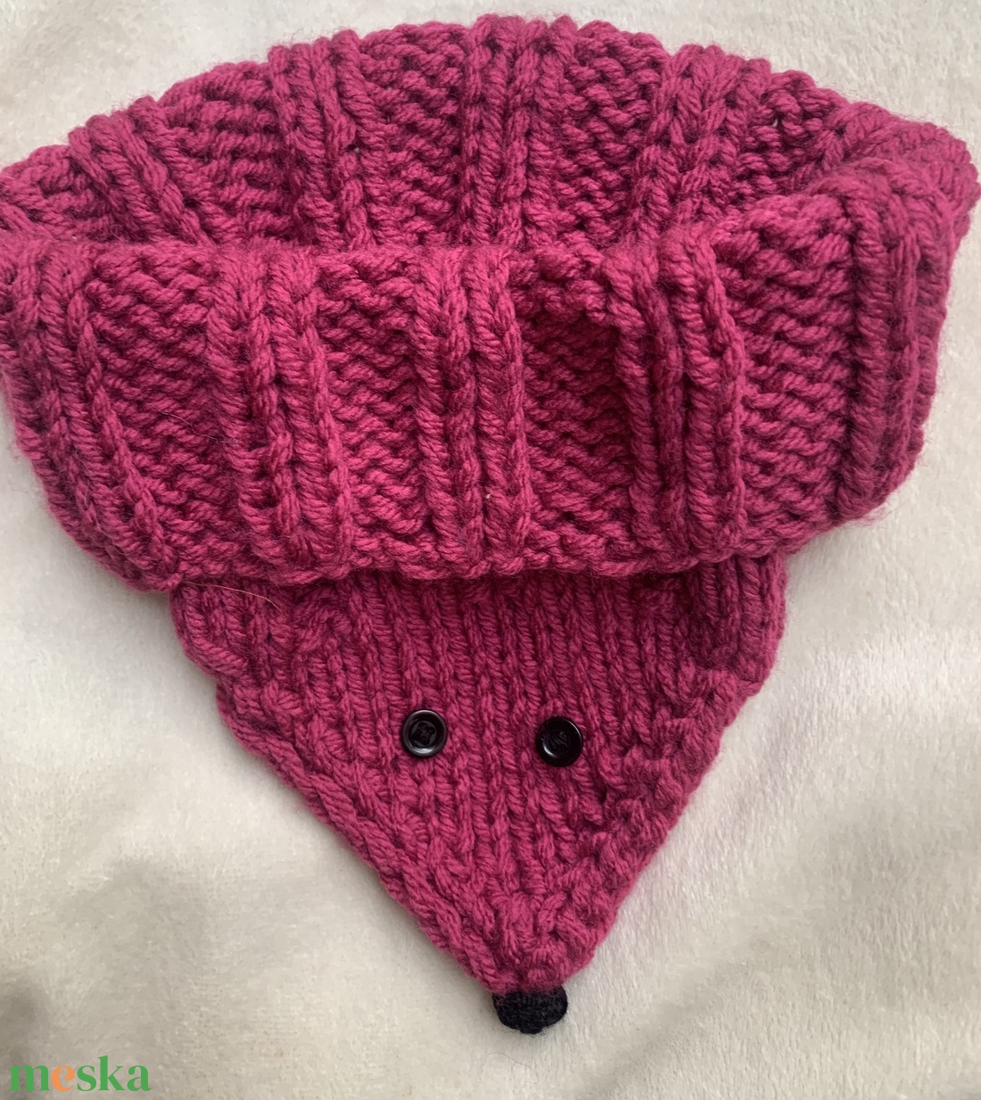 Gyerek Sál ciklámen színű kézi kötésű rókás körsál,  - ruha & divat - babaruha & gyerekruha - babasapka - Meska.hu