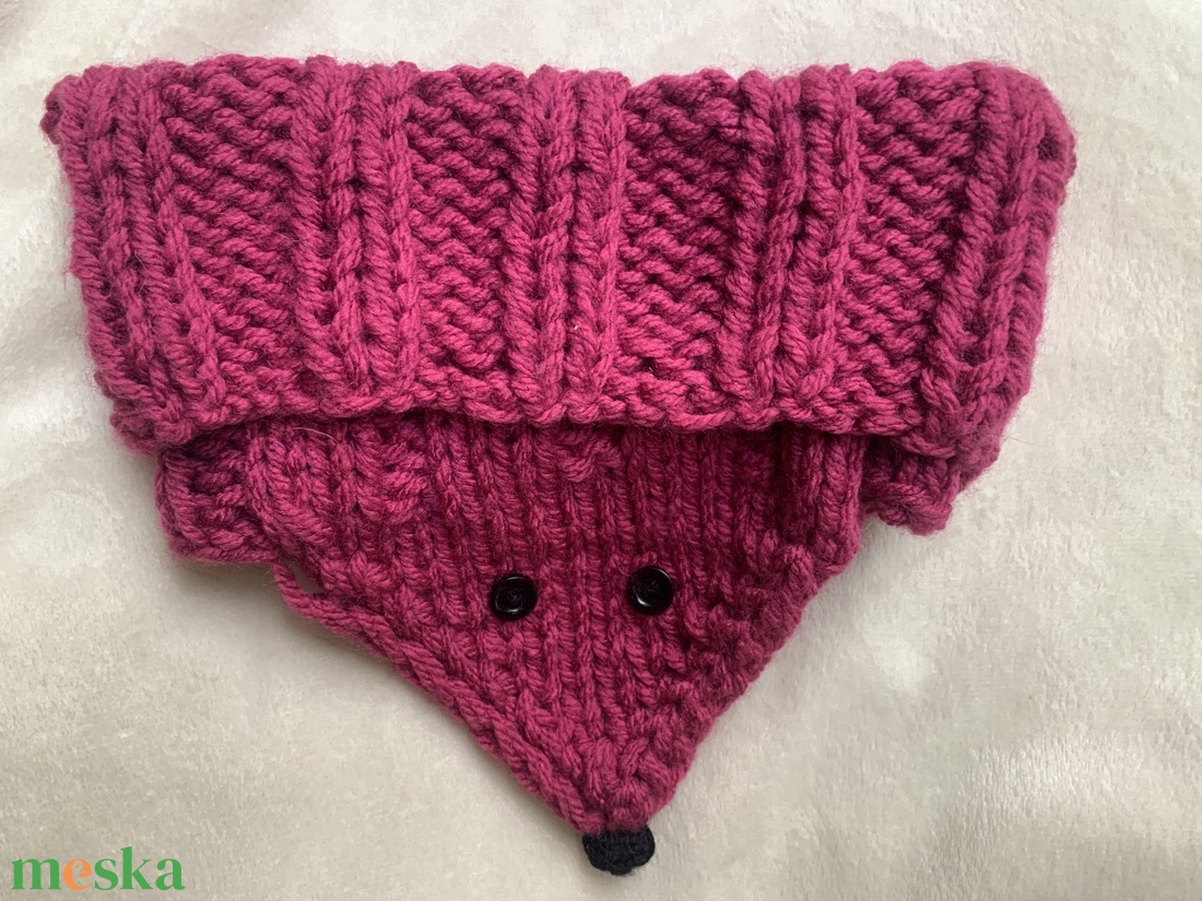 Gyerek Sál ciklámen színű kézi kötésű rókás körsál,  - ruha & divat - babaruha & gyerekruha - babasapka - Meska.hu