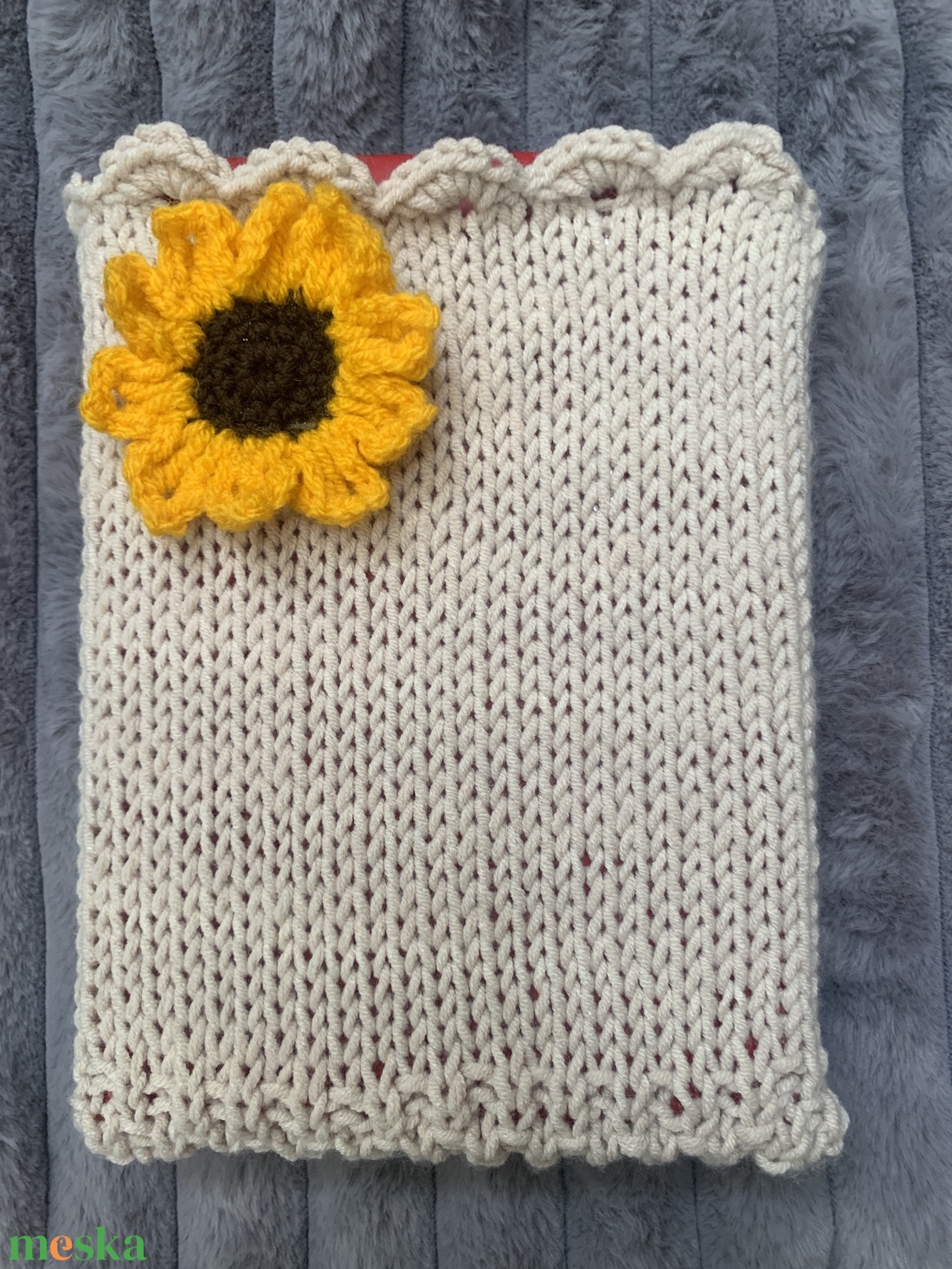 Könyv zsák beige  színű Könyvborító napraforgóval díszítve - könyv & zene - könyvtok - Meska.hu