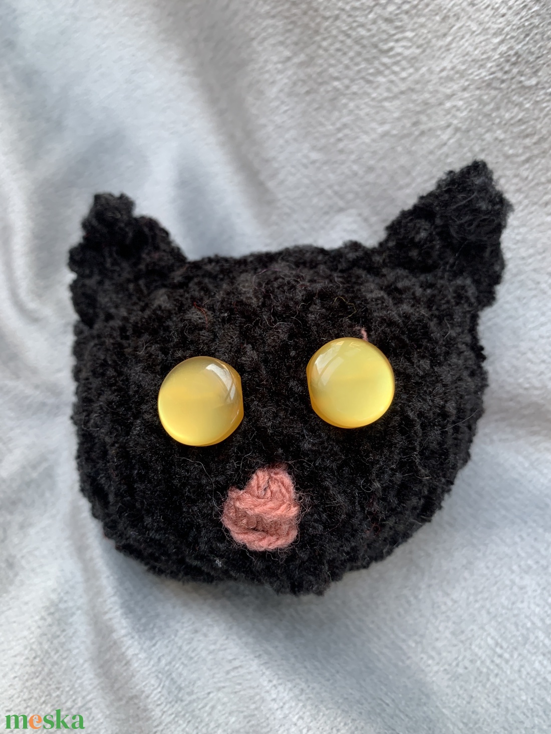 Kulcstartó Marokcica Kézi kötésű fekete cica fej - táska & tok - kulcstartó & táskadísz - kulcstartó - Meska.hu