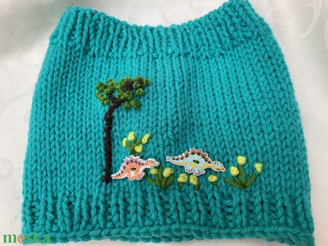 Gyermek sál, dinós gyermek körsál  türkíz színben eladó - baba - mama - babaruházat - babasapka - Meska.hu