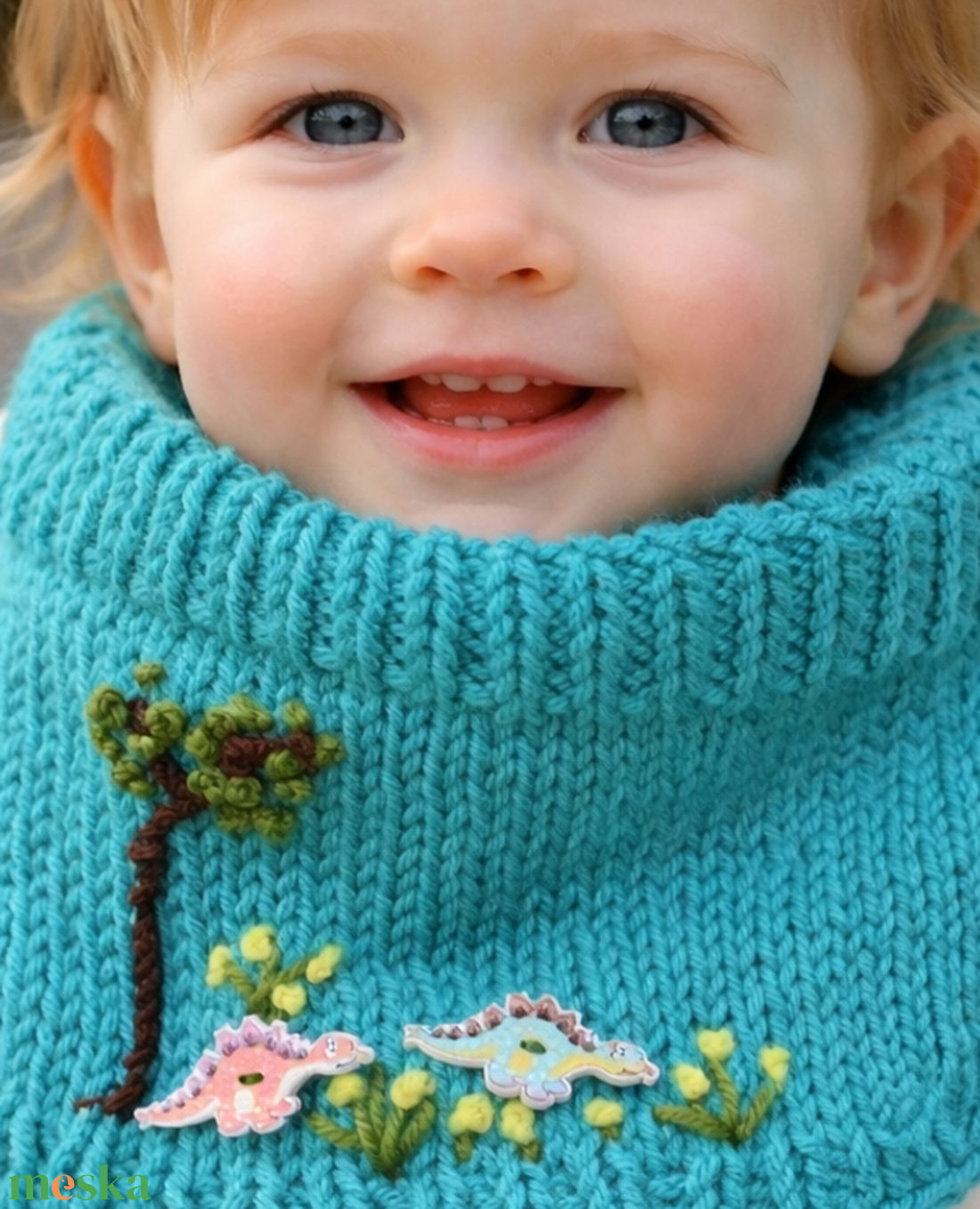 Gyermek sál, dinós gyermek körsál  türkíz színben eladó - baba - mama - babaruházat - babasapka - Meska.hu