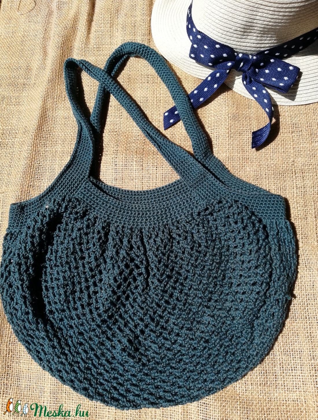 Fenyő Sötétzöld horgolt táska, szatyor, cekker - táska & tok - bevásárlás & shopper táska - shopper, textiltáska, szatyor - Meska.hu