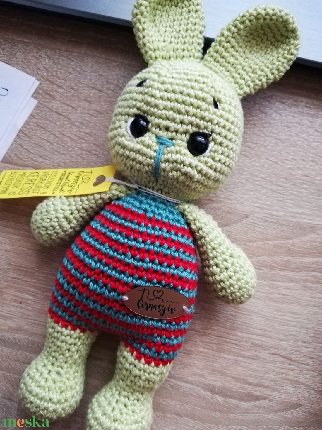 Horgolt nyuszi zöld - játék & sport - plüssállat & játékfigura - nyuszi - Meska.hu