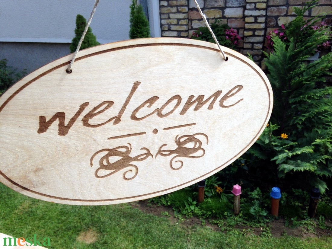 'Welcome' feliratú tábla ajtódísz - otthon & életmód - dekoráció - ajtó- és ablak dekoráció - ajtódísz & kopogtató - Meska.hu