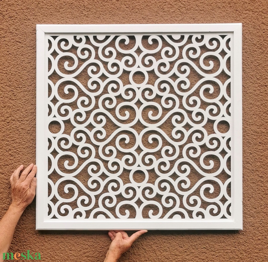 Pergola fehér színben, térelválasztó elem, ablakdísz, falidísz, lámpabúra 40x40 cm - otthon & életmód - dekoráció - ajtó- és ablak dekoráció - ablakdísz - Meska.hu