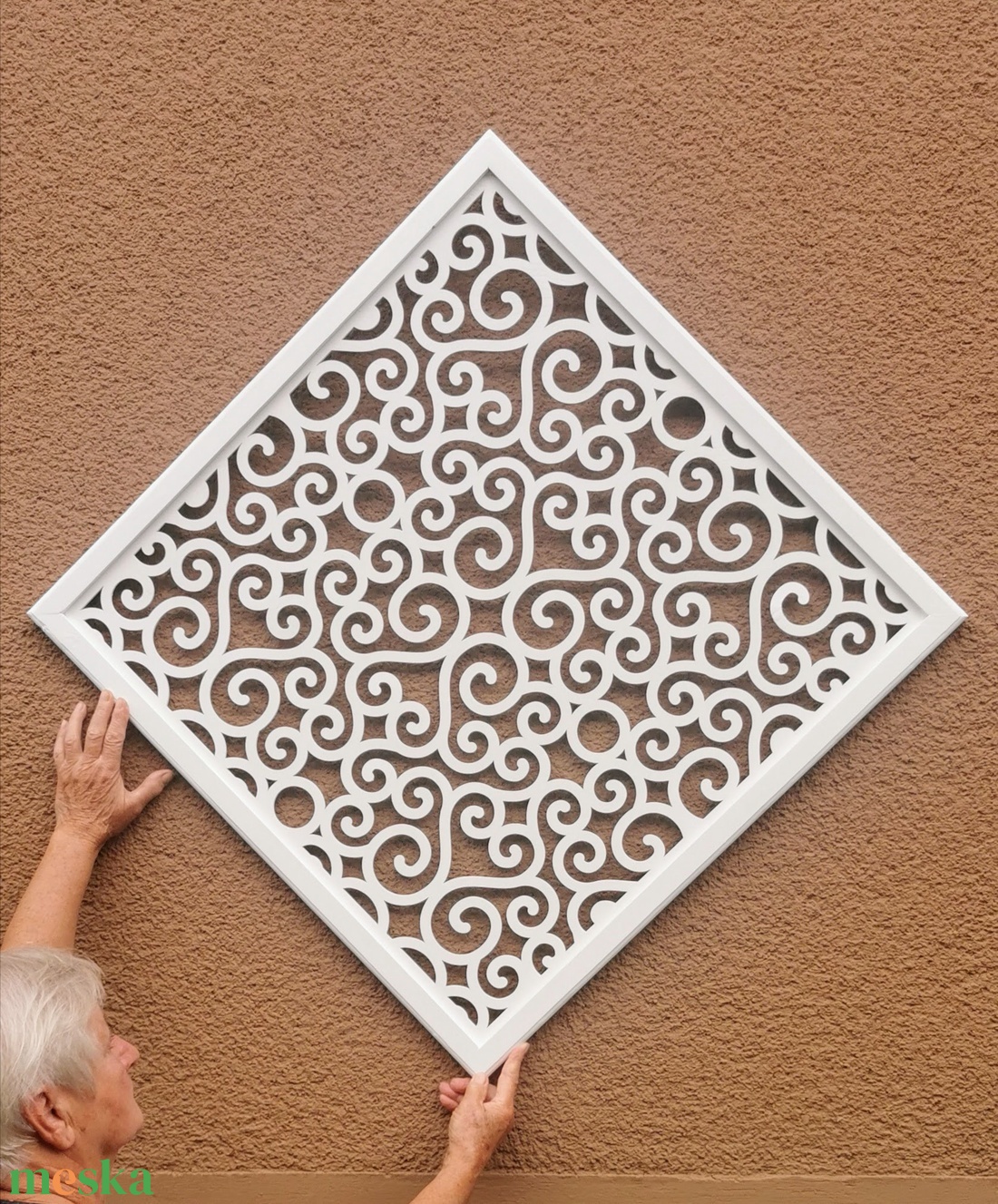 Pergola fehér színben, térelválasztó elem, ablakdísz, falidísz, lámpabúra 40x40 cm - otthon & életmód - dekoráció - ajtó- és ablak dekoráció - ablakdísz - Meska.hu