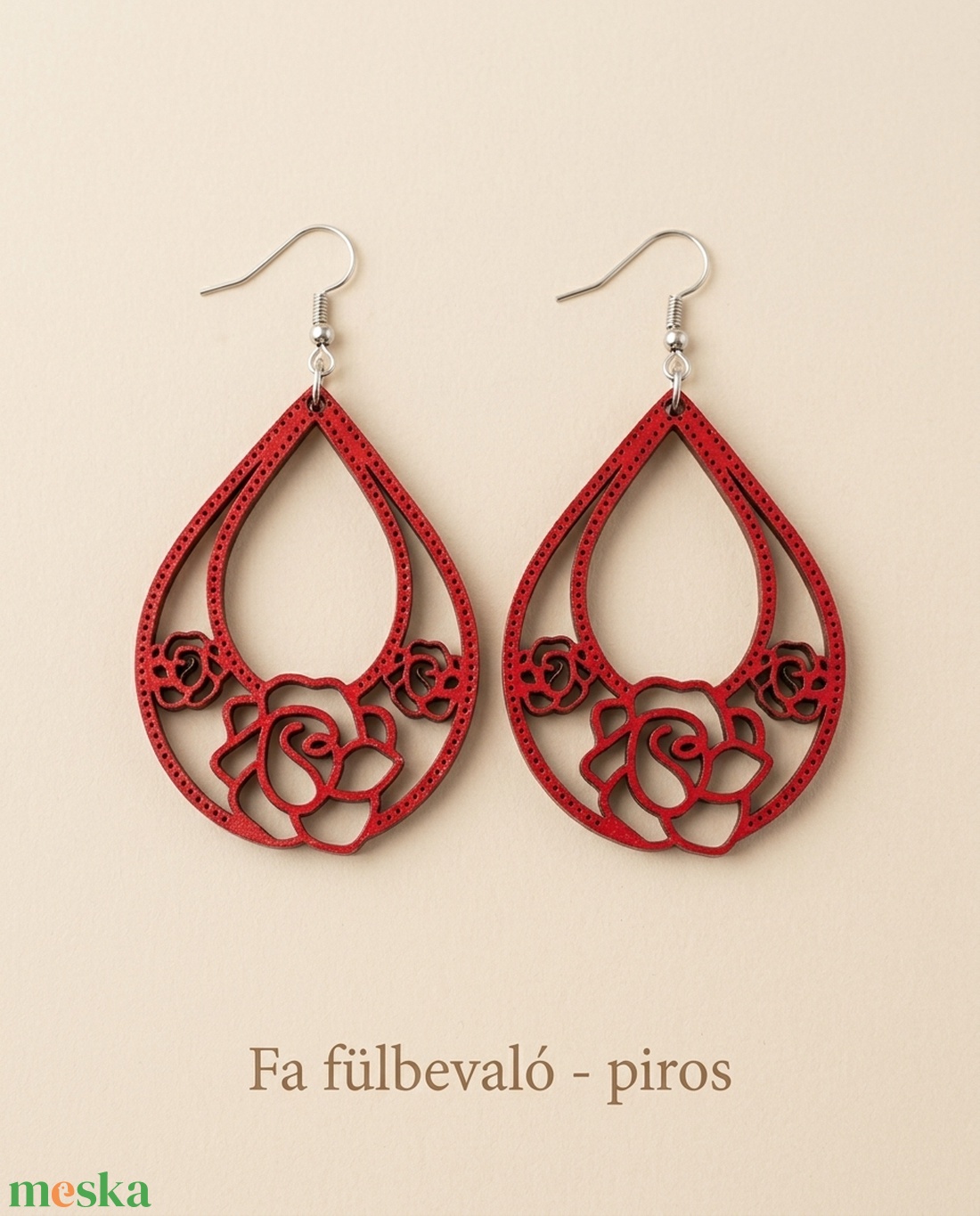 Fa fülbevaló - piros - ékszer - fülbevaló - lógó csepp fülbevaló - Meska.hu