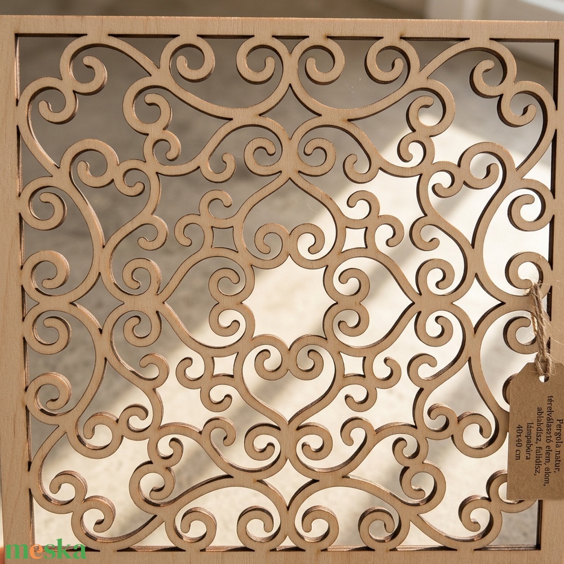 Pergola natur, térelválasztó elem, ablakdísz, falidísz, lámpabúra 40x40 cm - otthon & életmód - dekoráció - ajtó- és ablak dekoráció - ablakdísz - Meska.hu