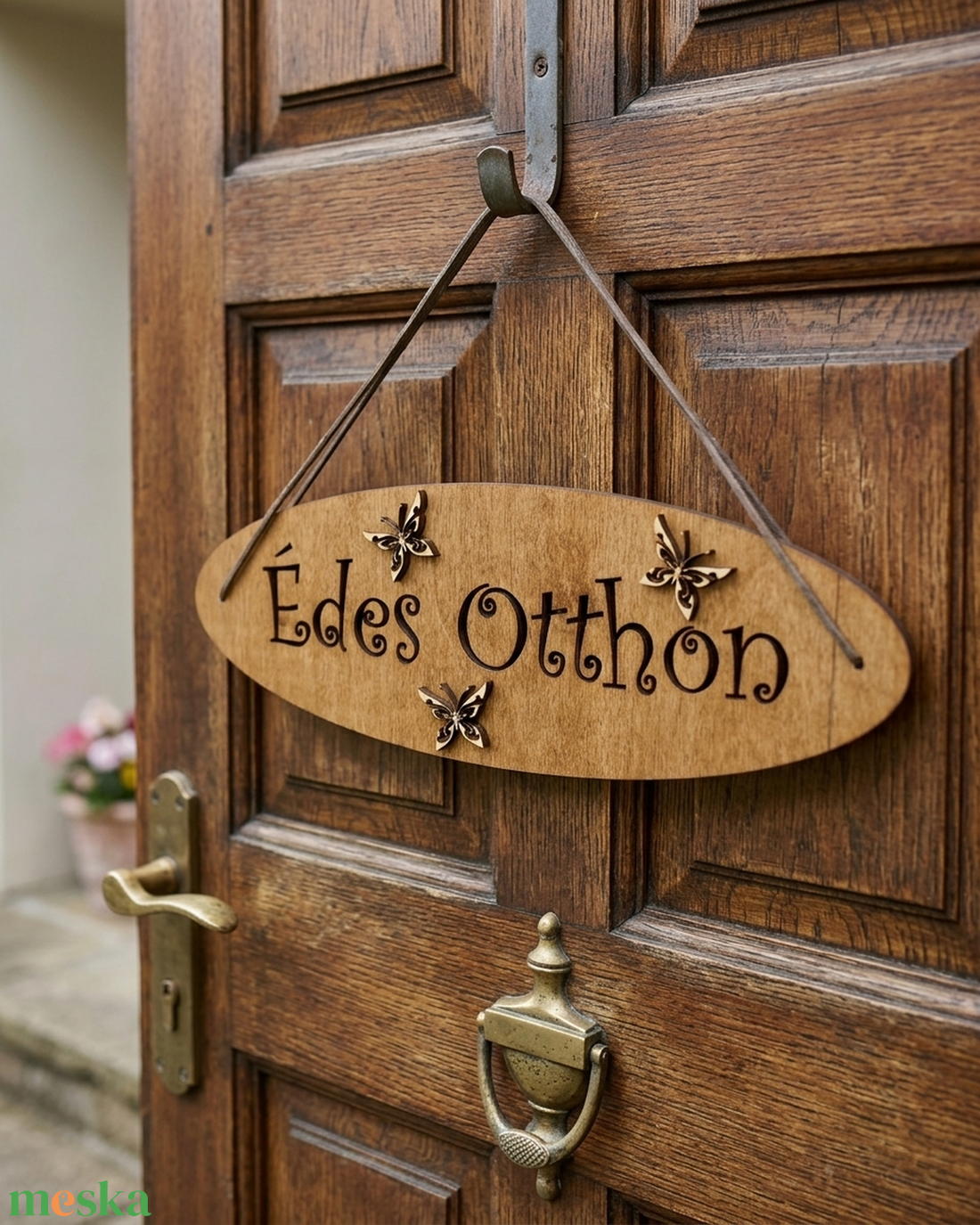 'Édes Otthon' feliratú tábla ajtódísz dekoráció lepkékkel - otthon & életmód - dekoráció - ajtó- és ablak dekoráció - ajtódísz & kopogtató - Meska.hu