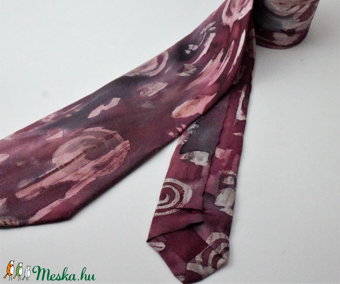  nyakkendő bordó kézzel festett hernyóselyem  - ruha & divat - férfi ruha - nyakkendő - Meska.hu