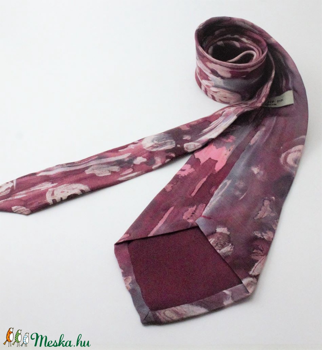  nyakkendő bordó kézzel festett hernyóselyem  - ruha & divat - férfi ruha - nyakkendő - Meska.hu
