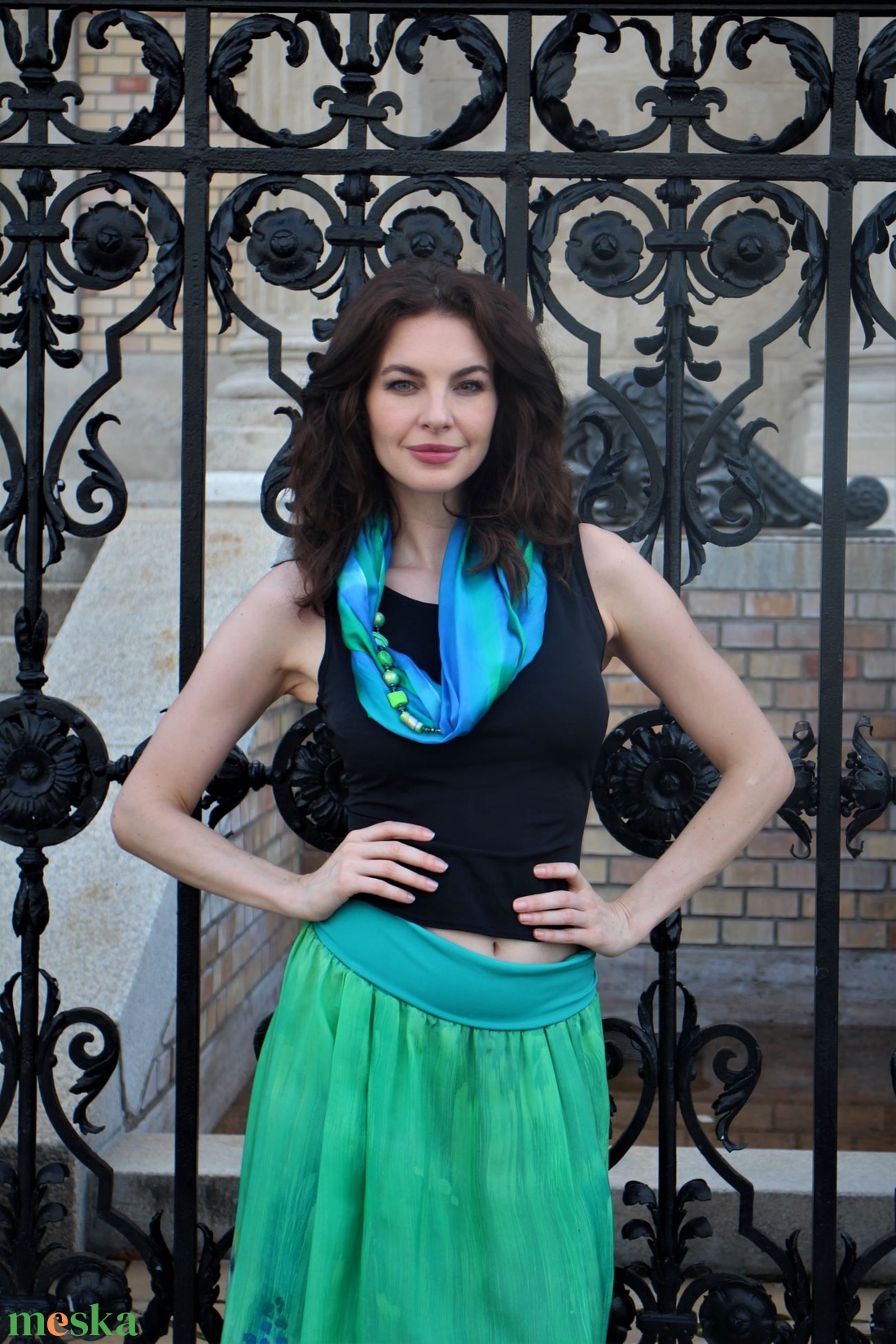 kézzel festett hernyóselyem ékszersál  türkiz  - ruha & divat - sál, sapka, kendő - kendő - Meska.hu