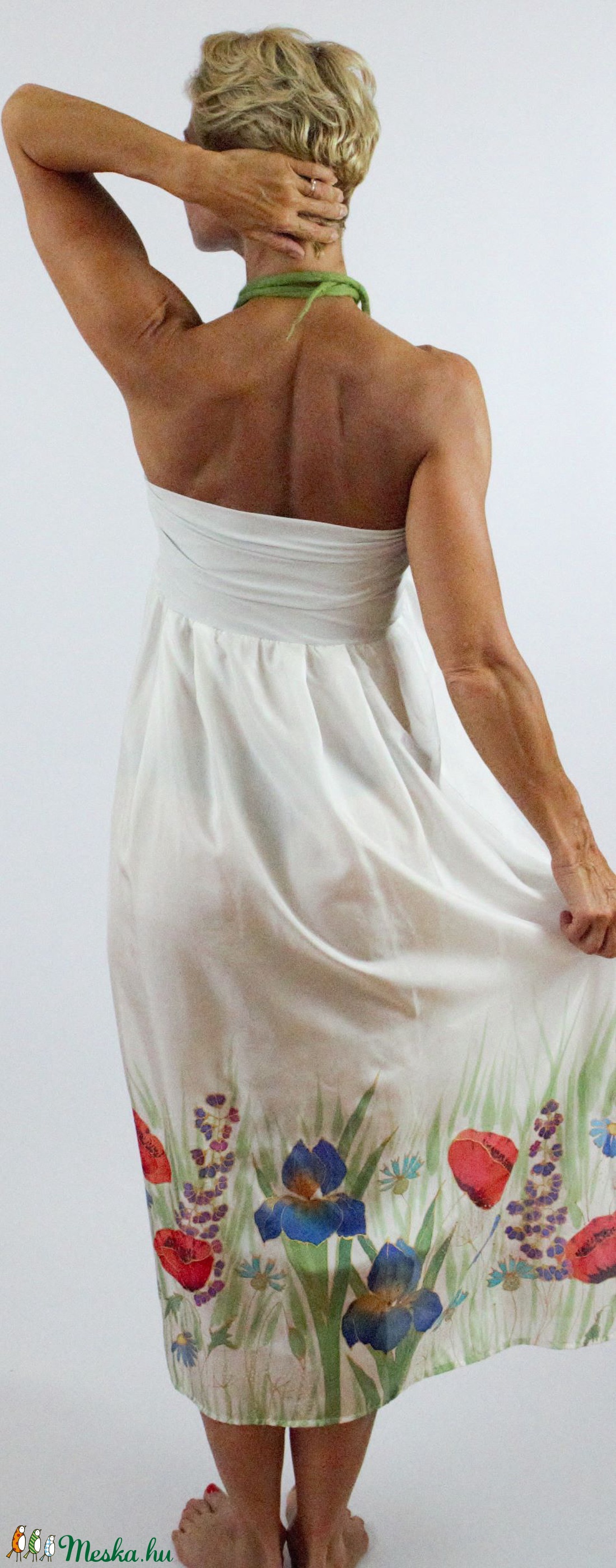 SELYEM RUHA VAGY SZOKNYA  FEHÉR MEZEI VIRÁGOKKAL - ruha & divat - női ruha - alkalmi ruha & estélyi ruha - Meska.hu