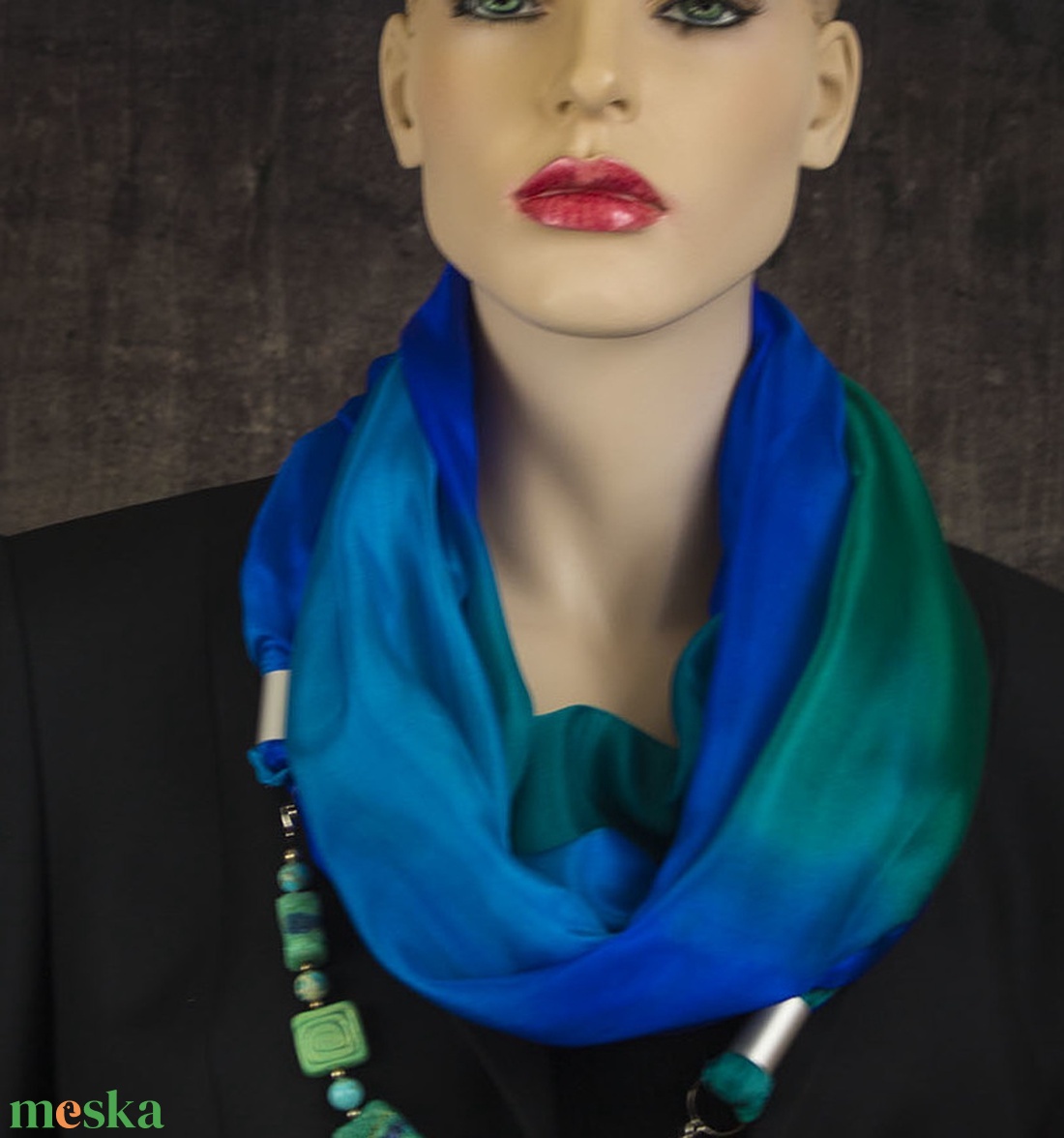 kézzel festett hernyóselyem ékszersál  türkiz  - ruha & divat - sál, sapka, kendő - kendő - Meska.hu