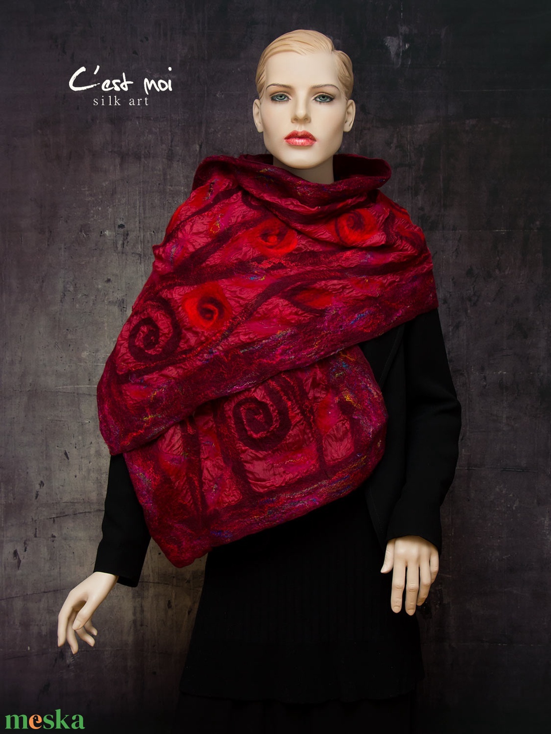 nuno nemez selyem sál bordó rózsákkal - ruha & divat - sál, sapka, kendő - kendő - Meska.hu