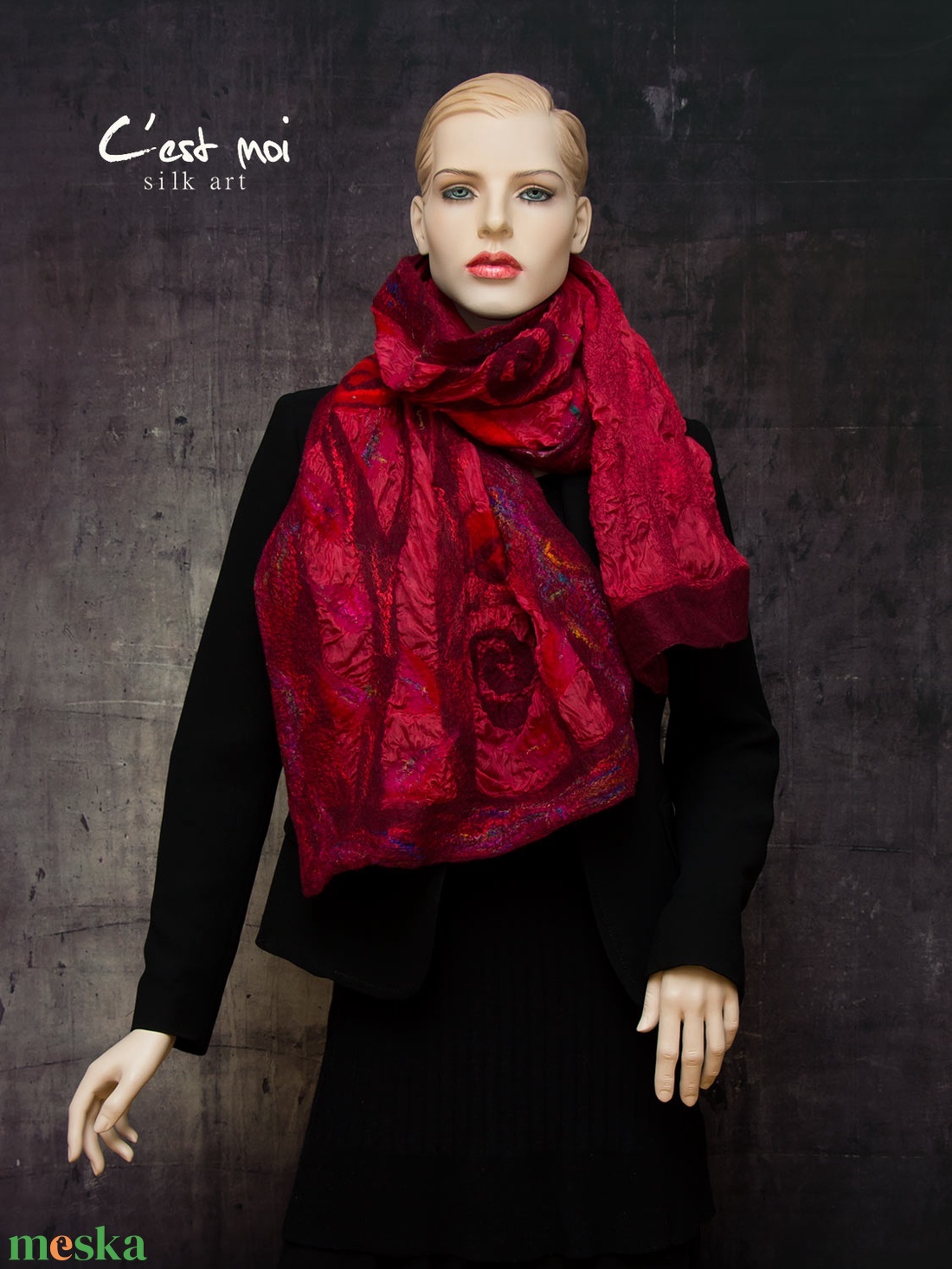 nuno nemez selyem sál bordó rózsákkal - ruha & divat - sál, sapka, kendő - kendő - Meska.hu