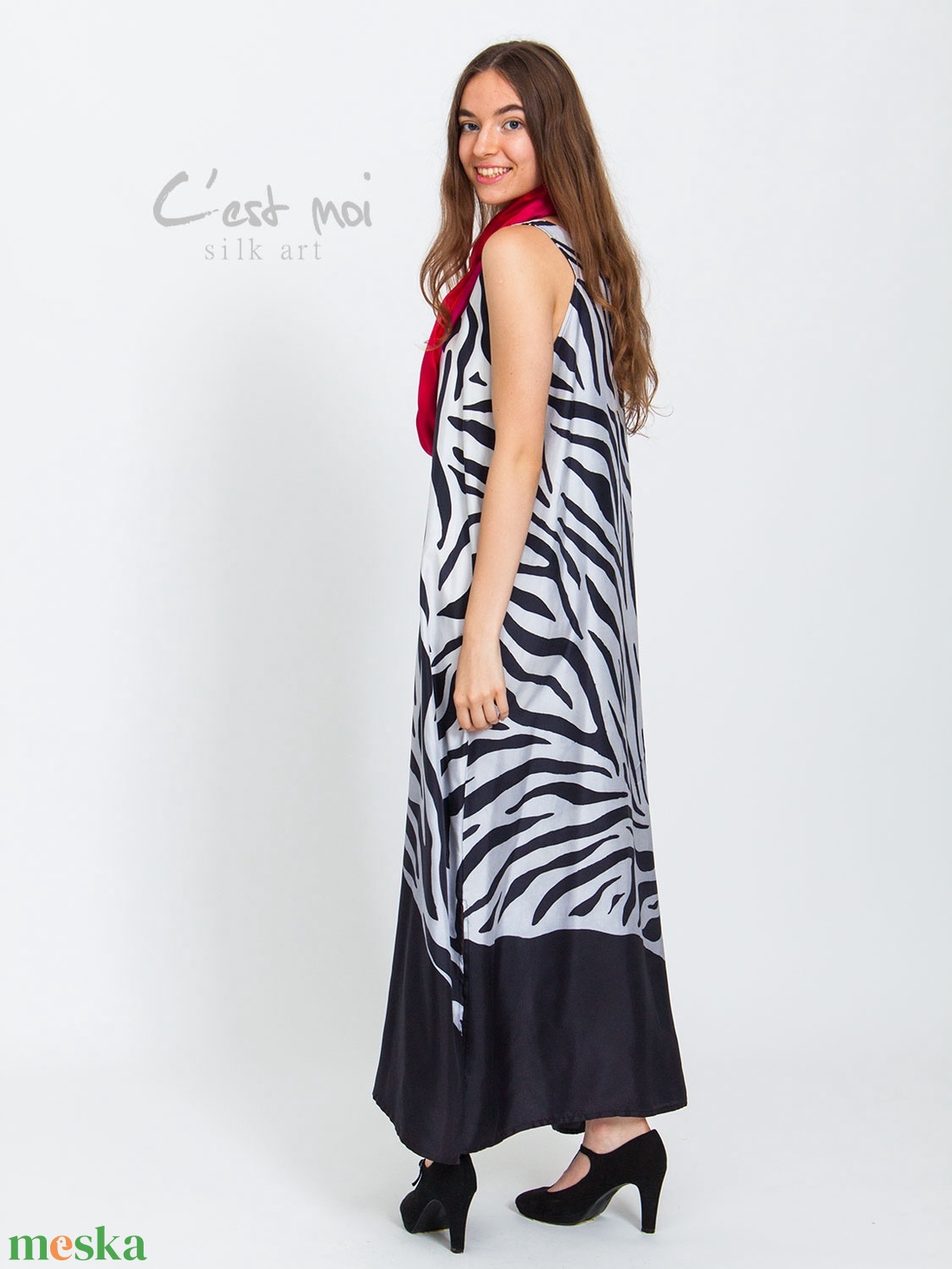 zebra mintás valódi hernyóselyem ruha - ruha & divat - női ruha - alkalmi ruha & estélyi ruha - Meska.hu