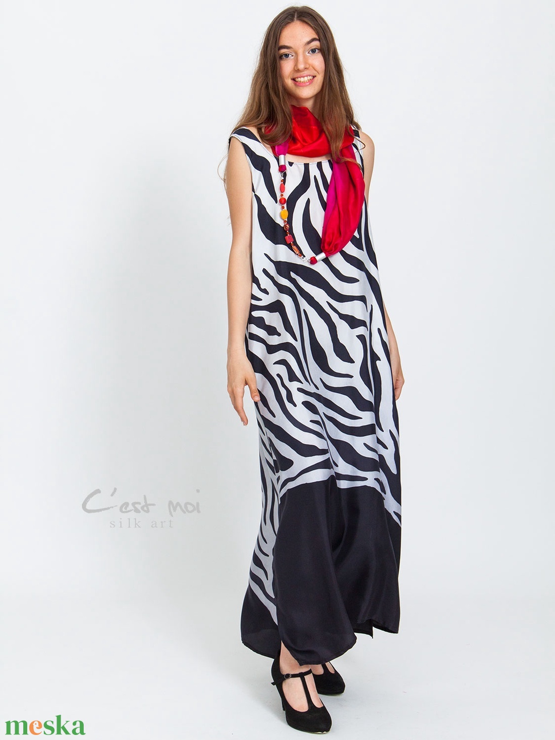 zebra mintás valódi hernyóselyem ruha - ruha & divat - női ruha - alkalmi ruha & estélyi ruha - Meska.hu