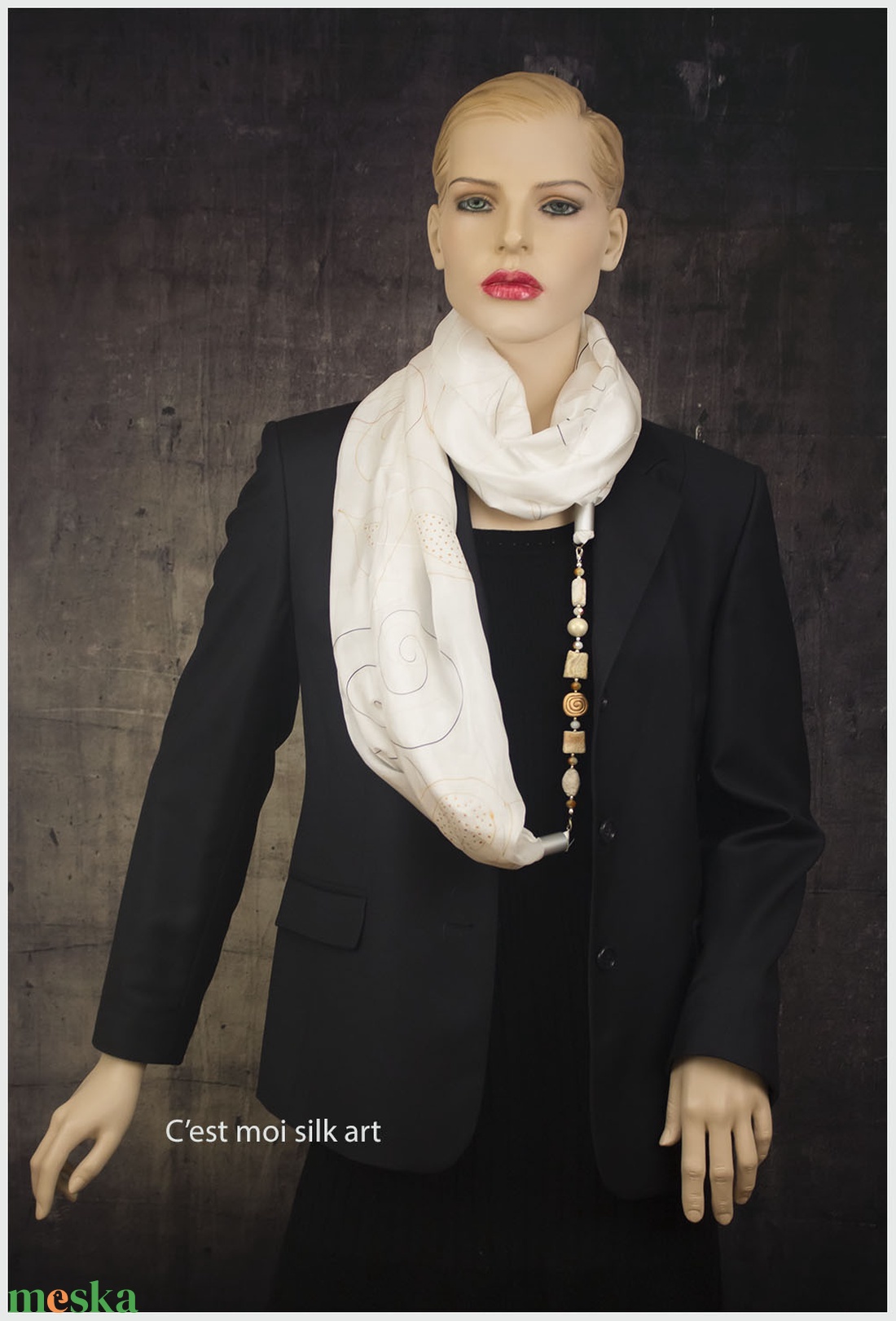 kézzel festett hernyóselyem ékszersál fehér - ruha & divat - sál, sapka, kendő - sál - Meska.hu